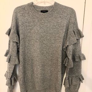 J. Crew grey ruffle sleeved sweater